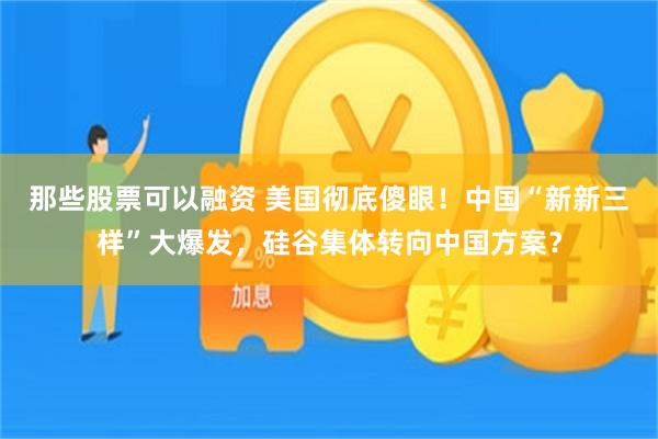 那些股票可以融资 美国彻底傻眼！中国“新新三样”大爆发，硅谷集体转向中国方案？